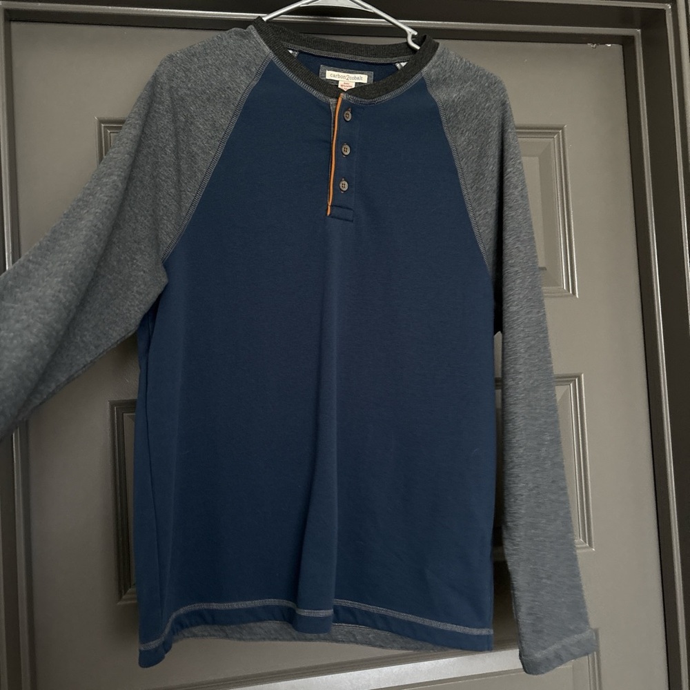 Men's Navy and Charcoal Long Sleeve Henley Shirt